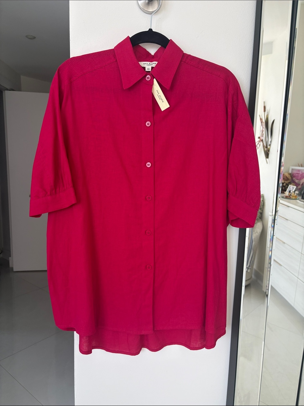 Max Studio Relaxed Button-Down Shirt in Fuchsia